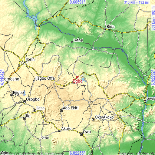 Topographic map of Egbe