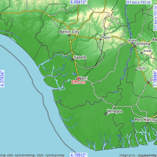 Topographic map of Effurun