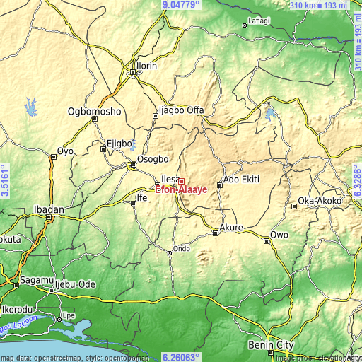 Topographic map of Efon-Alaaye