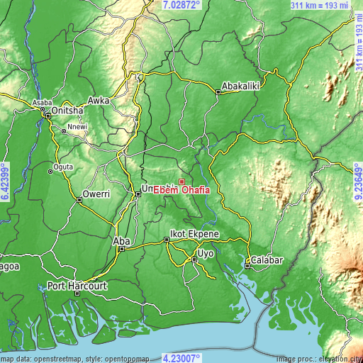 Topographic map of Ebem Ohafia