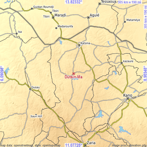 Topographic map of Dutsin-Ma