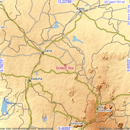 Topographic map of Dutsen Wai