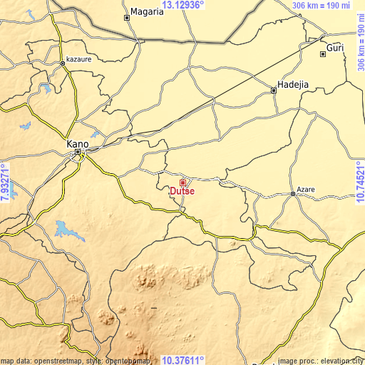 Topographic map of Dutse