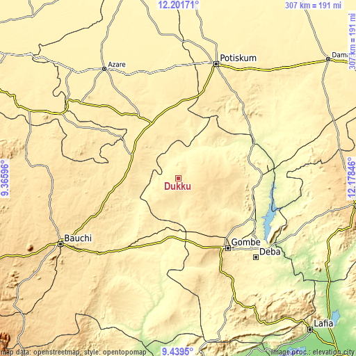 Topographic map of Dukku