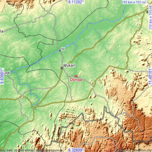 Topographic map of Donga