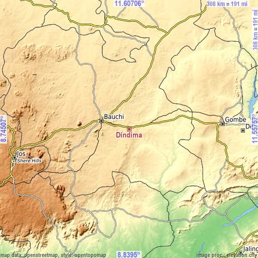 Topographic map of Dindima