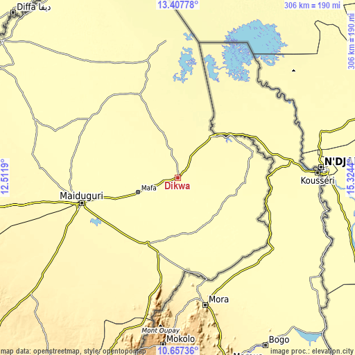 Topographic map of Dikwa