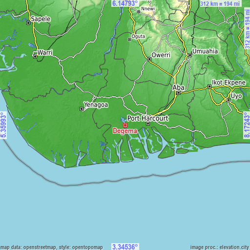 Topographic map of Degema