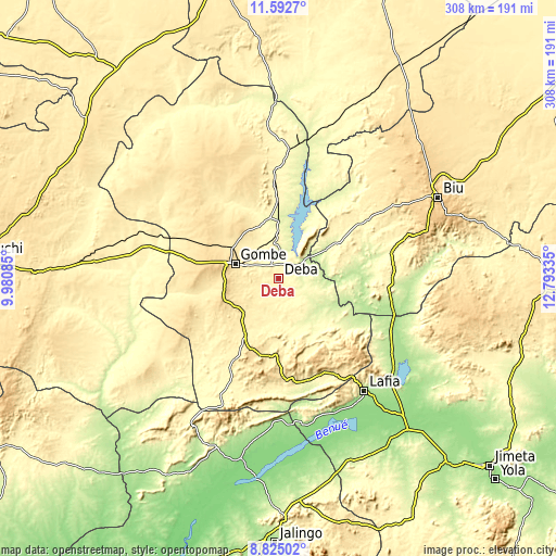 Topographic map of Deba