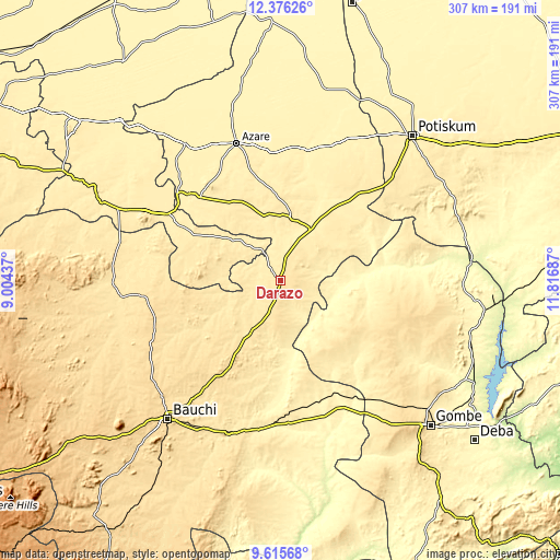 Topographic map of Darazo