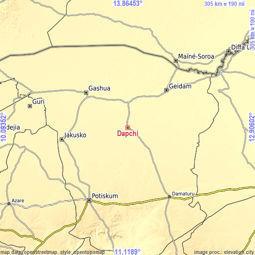Topographic map of Dapchi