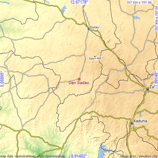 Topographic map of Dan Sadau