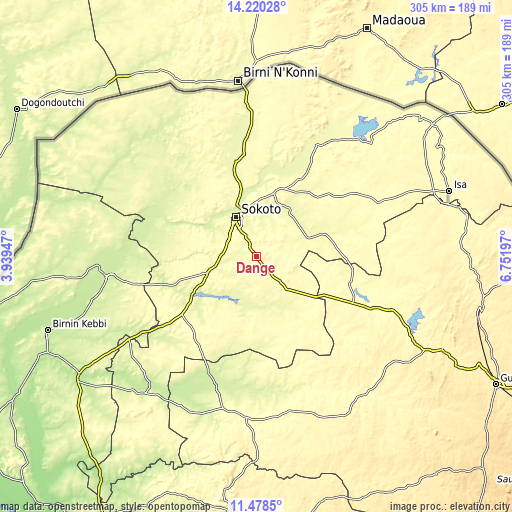 Topographic map of Dange