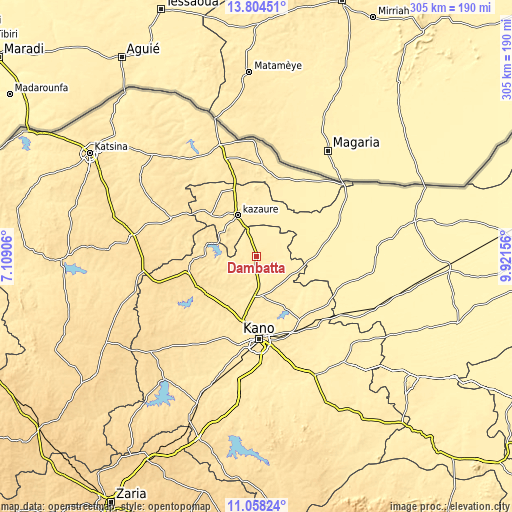 Topographic map of Dambatta