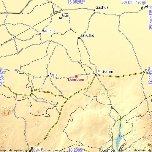 Topographic map of Dambam