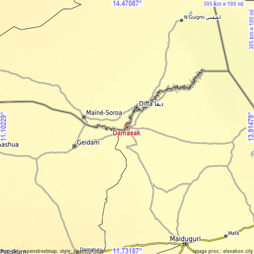 Topographic map of Damasak