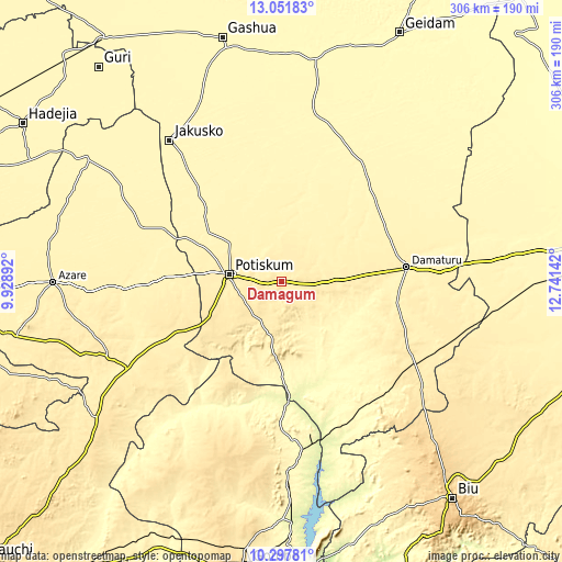 Topographic map of Damagum