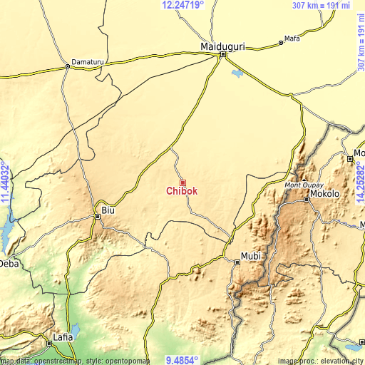 Topographic map of Chibok