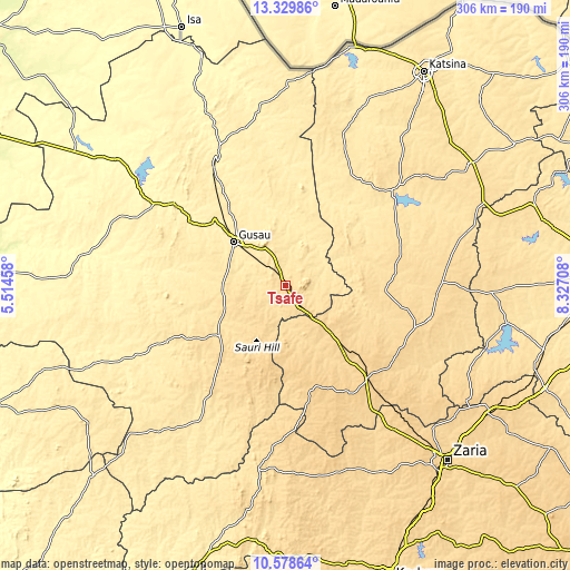 Topographic map of Tsafe