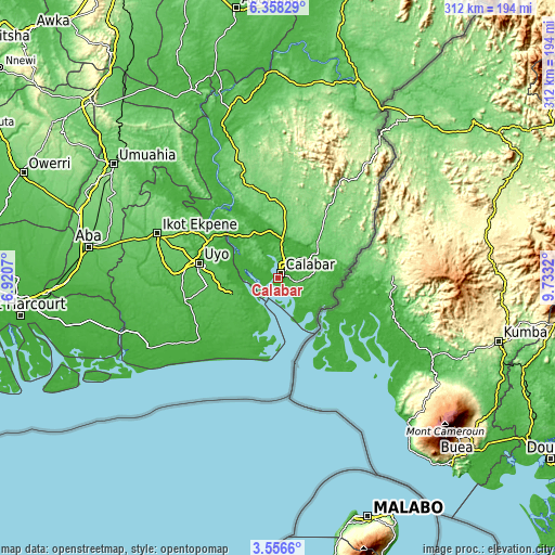 Topographic map of Calabar