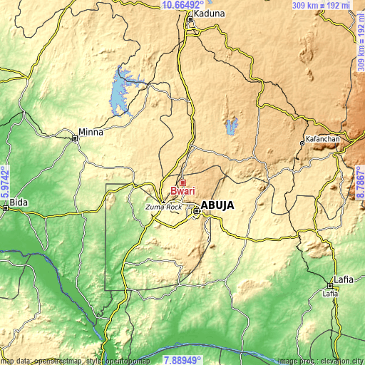 Topographic map of Bwari