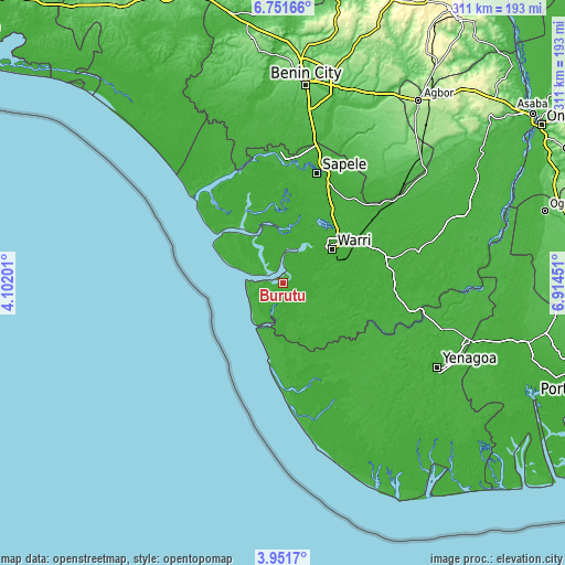 Topographic map of Burutu
