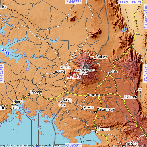 Topographic map of Bududa