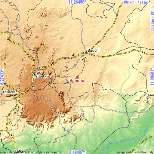 Topographic map of Bununu