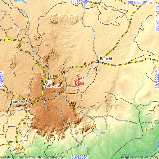 Topographic map of Dass