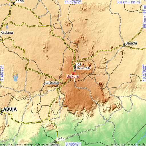 Topographic map of Bukuru