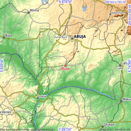 Topographic map of Buga