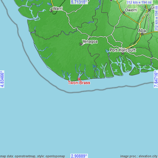 Topographic map of Twon-Brass