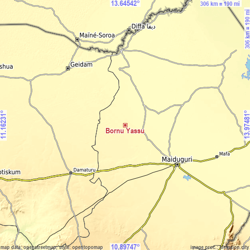 Topographic map of Bornu Yassu
