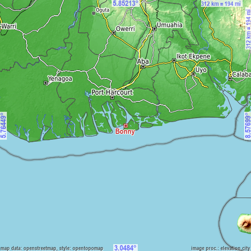 Topographic map of Bonny