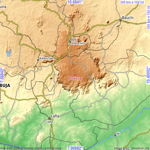 Topographic map of Bokkos