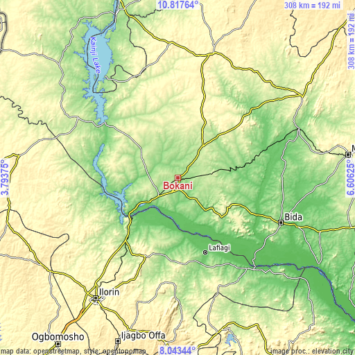 Topographic map of Bokani