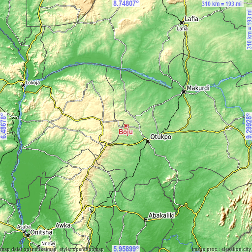 Topographic map of Boju