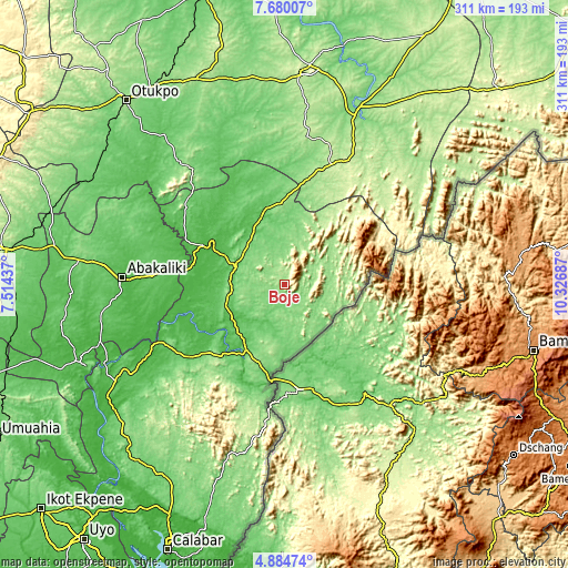 Topographic map of Boje