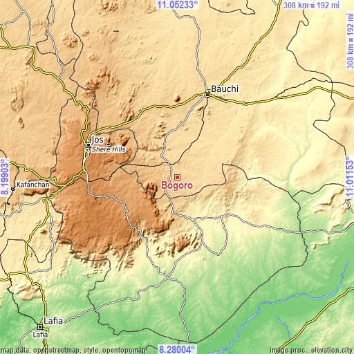 Topographic map of Bogoro