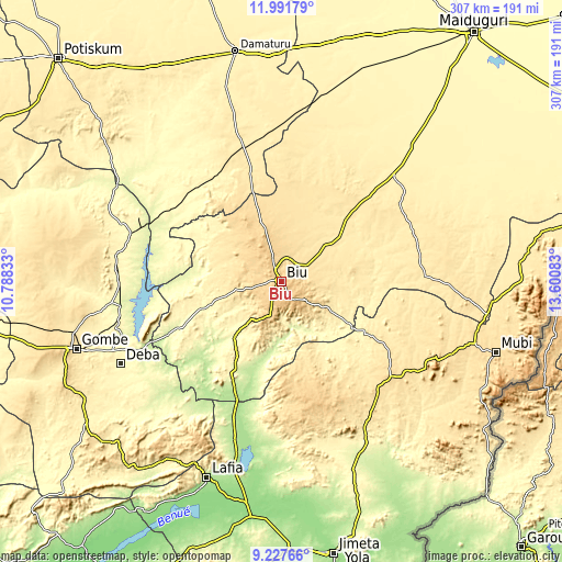 Topographic map of Biu