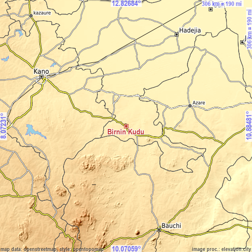 Topographic map of Birnin Kudu