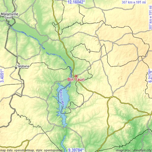 Topographic map of Bin Yauri