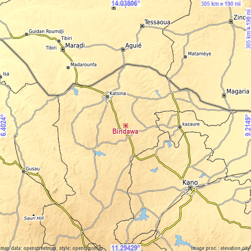 Topographic map of Bindawa