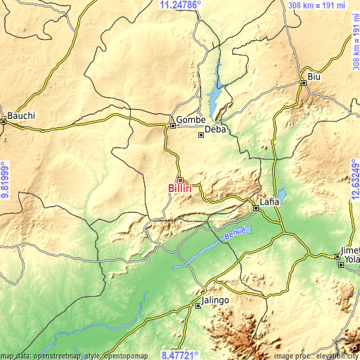 Topographic map of Billiri