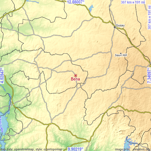 Topographic map of Bena