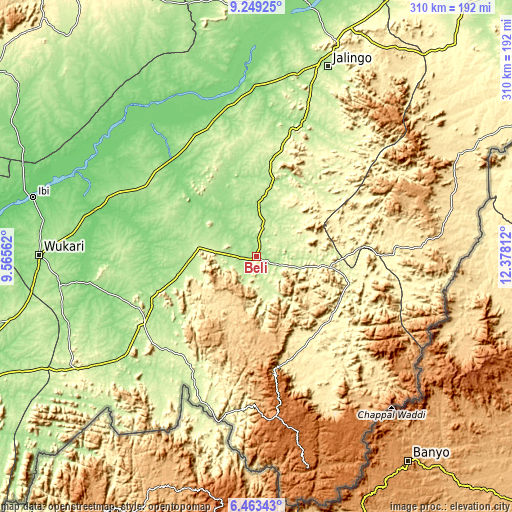 Topographic map of Beli