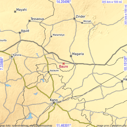 Topographic map of Baure