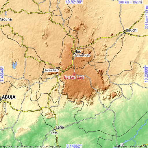 Topographic map of Barkin Ladi