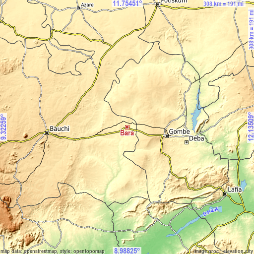Topographic map of Bara