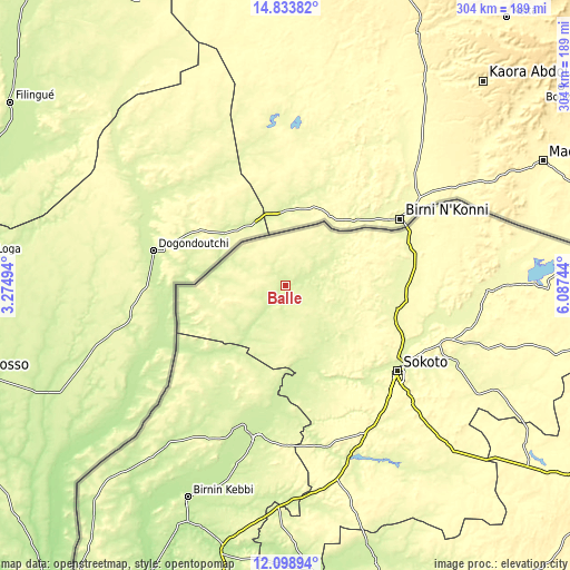 Topographic map of Balle